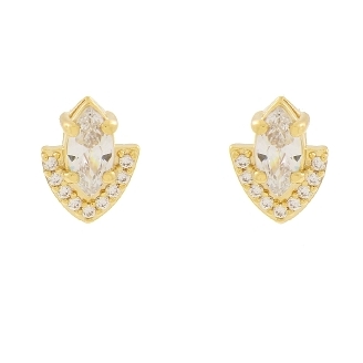 BRINCO COM PEDRA NAVETE CRISTAL COM ZIRCONIAS BANHADO A OURO 18K