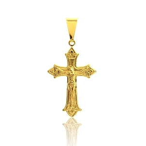 PINGENTE CRUCIFIXO MEIO FOSCO COM CRISTO BANHADO A OURO 18K