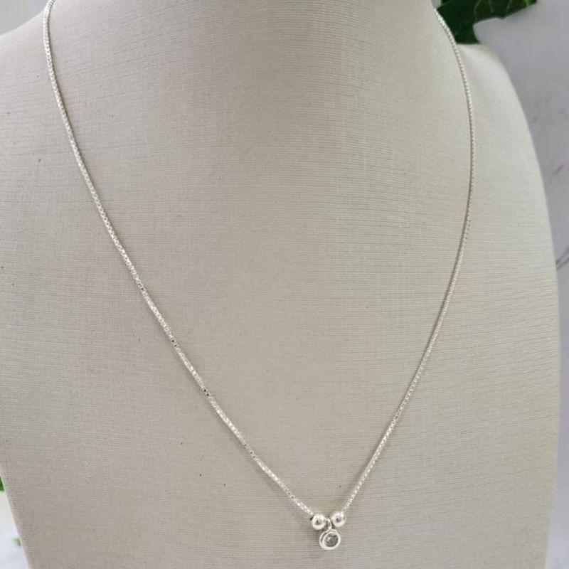 CHOCKER DE PRATA 925 VENEZIANA COM DUAS BOLAS E PINGENTE PONTO DE LUZ