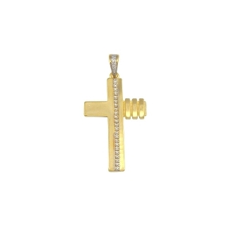 PINGENTE CRUZ COM UMA FILEIRA DE ZIRCÔNIA BANHADO A OURO 18K