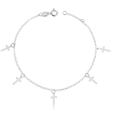 PULSEIRA DE PRATA INFANTIL COM CINCO CRUZ PEQUENAS
