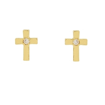 BRINCO MINI CRUZ COM UMA ZIRCÔNIA BANHADO A OURO 18K