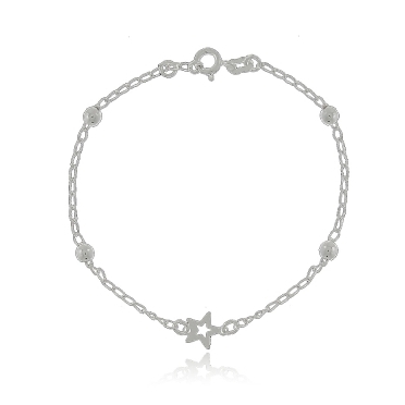 PULSEIRA COM BOLINHAS E 1 ESTRELA PRATA 20CM