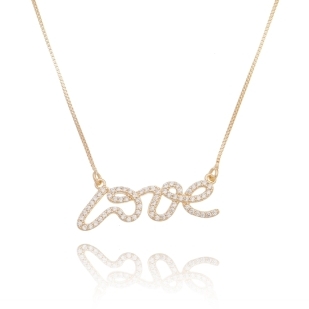 GARGANTILHA LOVE CRAVEJADO BANHADO A OURO 18K