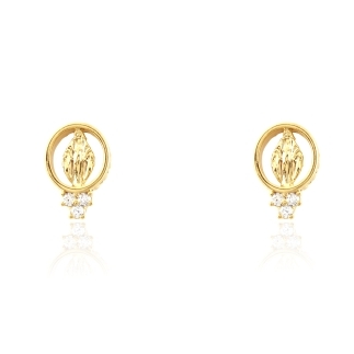 BRINCO NOSSA SENHORA DAS GRAÇAS COM ARO OVAL BANHADO A OURO 18K