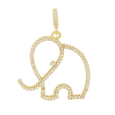 PINGENTE ELEFANTE GRANDE TODO CRAVEJADO BANHADO A OURO 18K