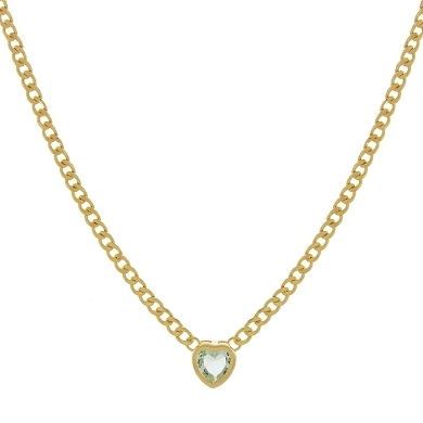 Chocker na corrente grumet com pedra coracao na cor quartzo verde banhado a ouro 18k