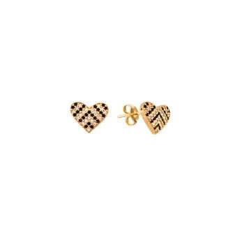 BRINCO CORAÇÃO CHEIO CRAVEJADO COR QUARTZO ROSA BANHADO A OURO 18K
