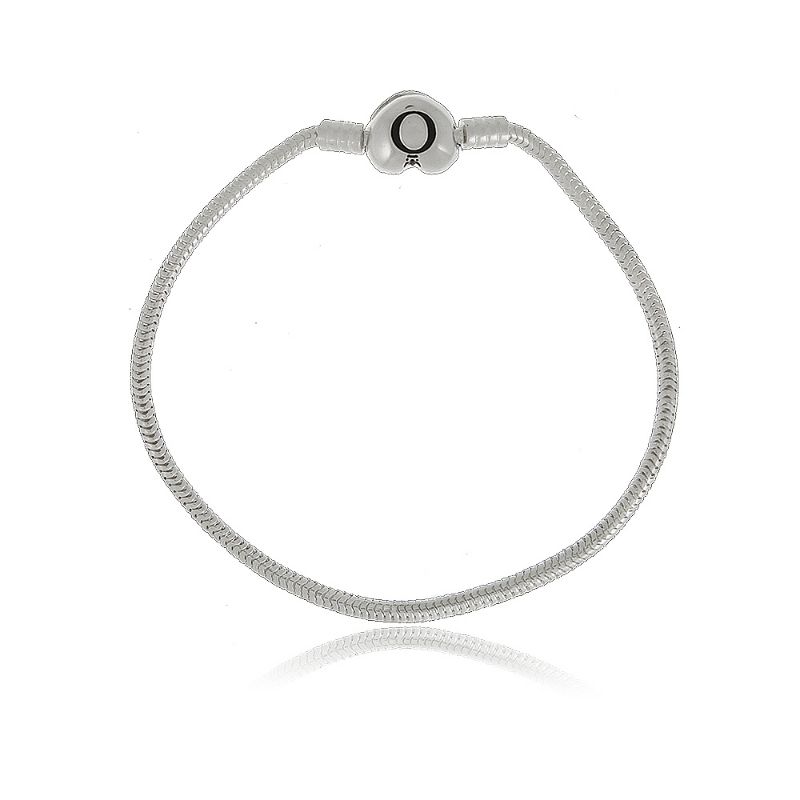 Pulseira pandora com fecho liso coracao prata 925