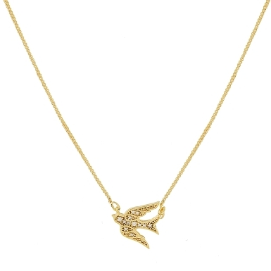 COLAR COM PINGENTE ANDORINHA CRAVEJADO BANHADO A OURO 18K