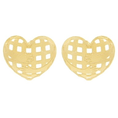 BRINCO OURINHO CORAÇÃO COM ABRAÇO BANHADO A OURO 18K