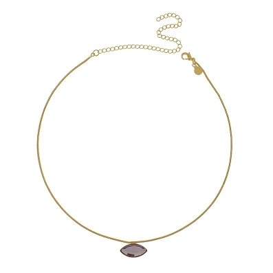 Chocker rabo de rato com uma pedra na cor lilas banhado a ouro 18k
