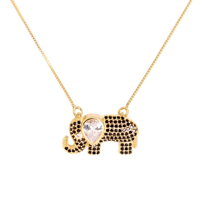 Gargantilha pingente elefante cravejado cristal e onix banhado a ouro 18k