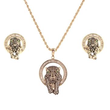 CONJUNTO DE LUXO LEOPARDO CRAVEJADO COLEÇÃO SAVANA BANHADO A OURO 18K