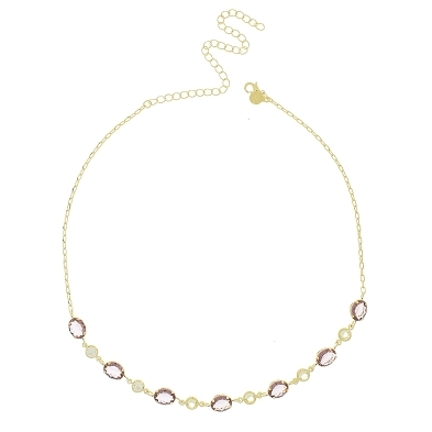 Chocker com sete pedras ovais na cor azul bic e seis pedrinhas redondas na cor cristal banhada a ouro 18k