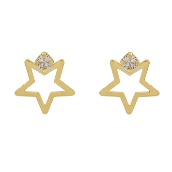 BRINCO OURINHO ESTRELA COM UM PONTO DE LUZ CRISTAL BANHADO A OURO 18K