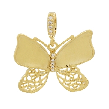 PINGENTE BORBOLETA COM ELO CRAVEJADO BANHADO A OURO 18K
