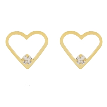 BRINCO CORAÇÃO GRANDE VAZADO COM UMA PEDRINHA CRISTAL BANAHADO A OURO 18K