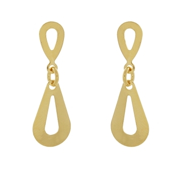Brinco dois elos em forma de gota vazada banhado a ouro 18k