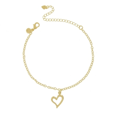 Pulseira elos ovais com pingente coracao vazado banhado a ouro 18k