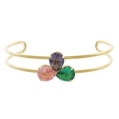 Bracelete com tres pedras juntas em forma de gotas nas cores ametista, azul ceu e quartzo verde