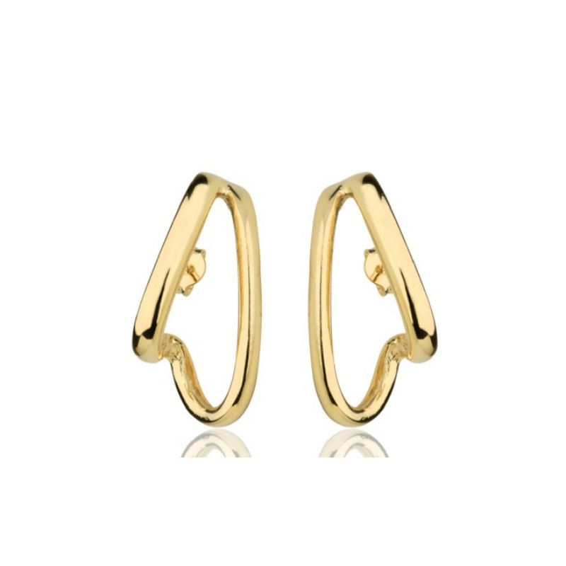 Brinco ear hook duplo banhado no ouro 18k