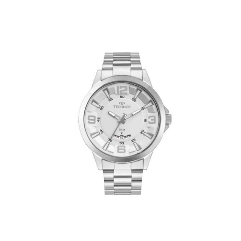 Relogio technos analogico masculino caixa grande 2117LDI/1K todo na cor prata performance racer com mostrador na cor clara