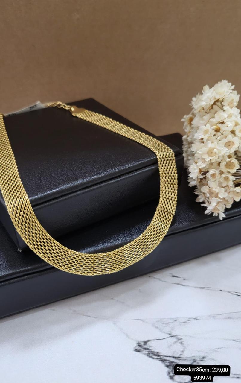 Chocker malha 9mm banhado a ouro 18K