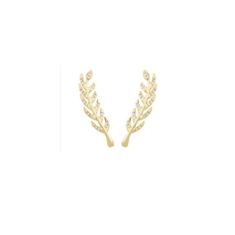 Brinco ear cuff folhagem cravejada banhado a ouro 18k