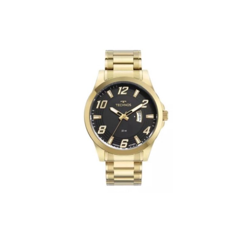 Relogio technos analogico masculino caixa grande 2115MXZ/1P todo na cor dourado performance racer com mostrador na cor preto