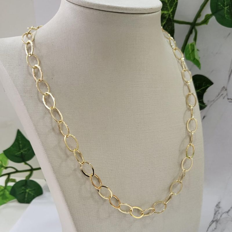 Choker elos ovais grandes com extensor banhado a ouro 18k