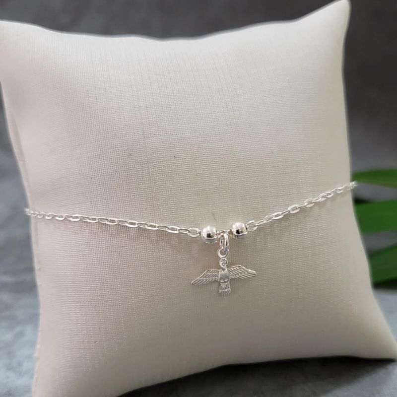 Pulseira com duas bolinhas pequenas e pingente espirito santo prata 925