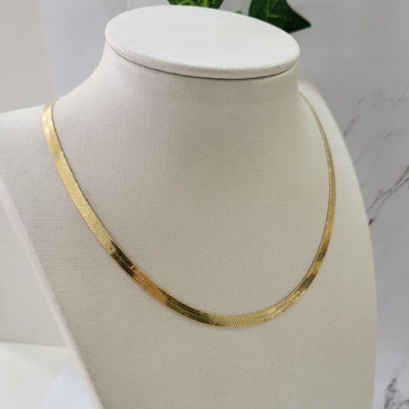 Chocker malha fita lisa 4mm banhado a ouro 18K