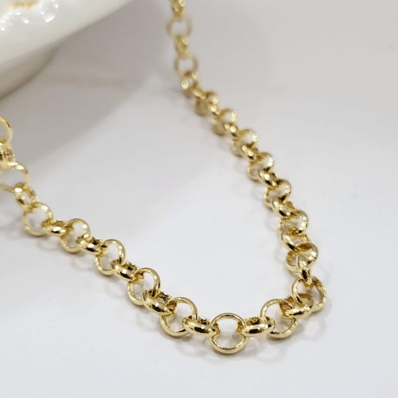 Corrente elo portugues 6mm banhado a ouro 18k