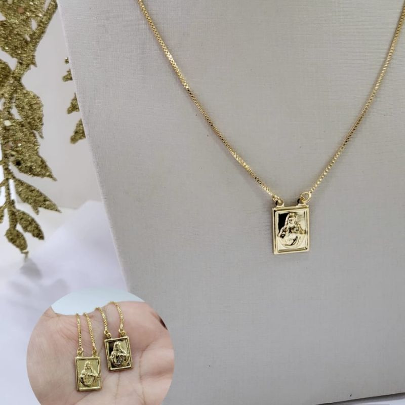 Escapulario sagrado coracao de jesus plaquinha maior banhado a ouro 18K