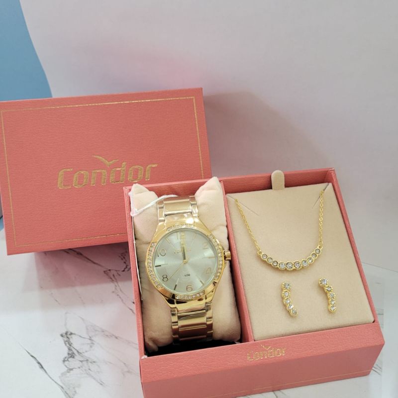 CO2035NBR/K4C Relogio analogico condor kit redondo caixa grande feminino dourado