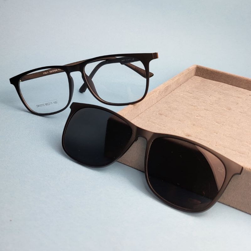 Oculos mas quadrado lente clip-on preto armacao preta