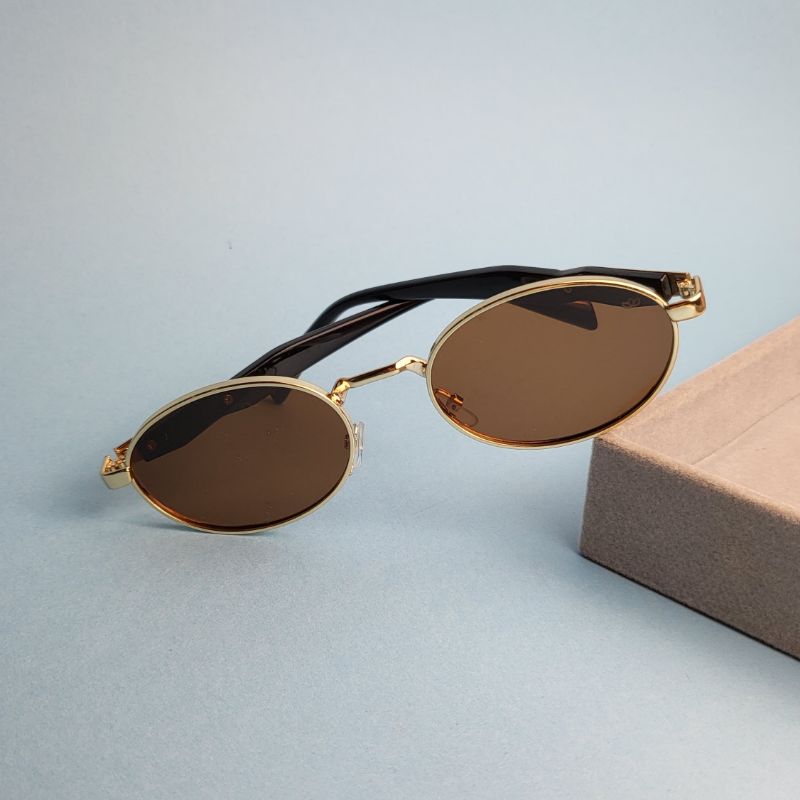 Oculos ova marrom armacao dourada com preto