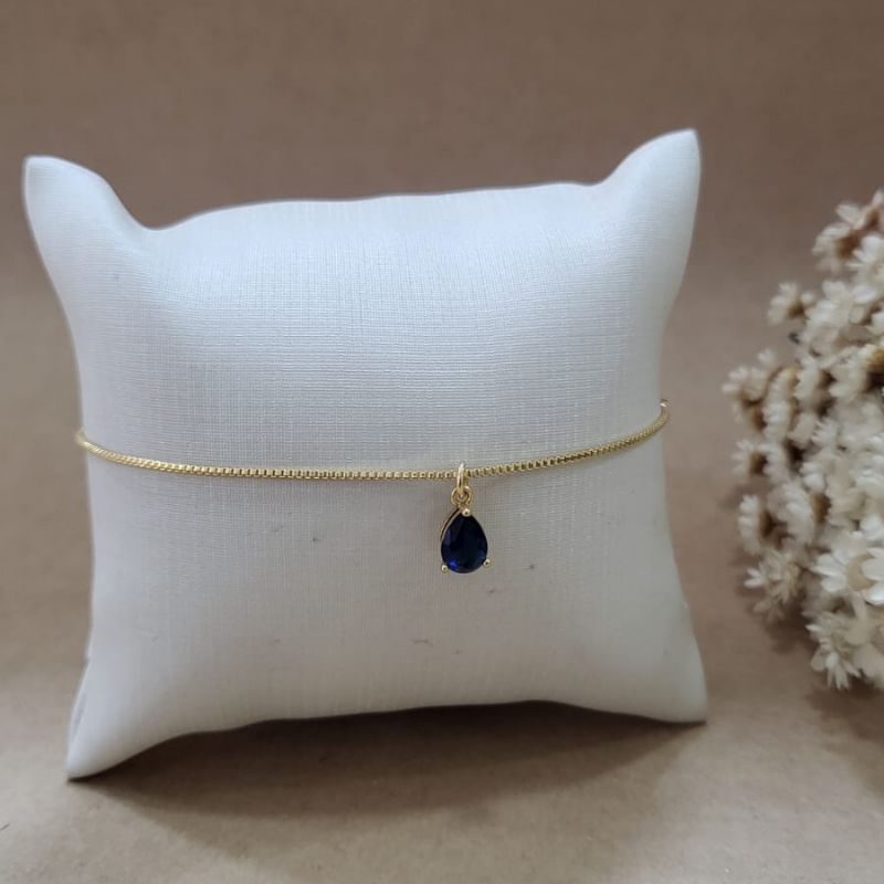 PULSEIRA VENEZIANA  COM PING GOTA AZUL MARINHO  BANHADO A OURO 18K