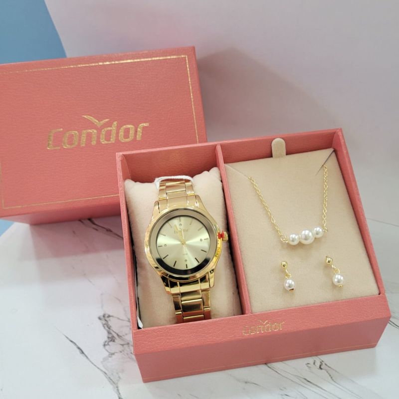 CO2035NFF/K4D Relogio analogico condor kit redondo caixa media feminino dourado