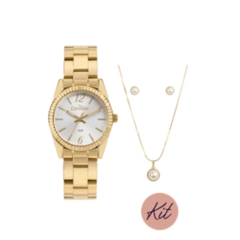 CO2035NMV/K4K Relogio analogico condor kit redondo caixa pequena feminino dourado