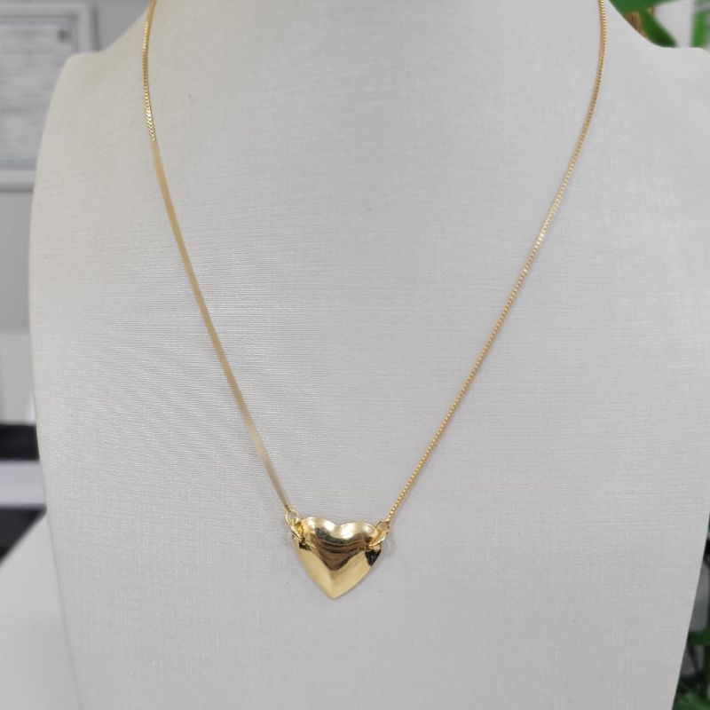Gargantilha na corrente veneziana com pingente coracao liso  2 cm o ping  banhado a ouro 18k