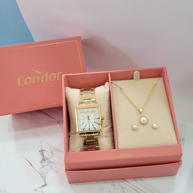 CO2035EXM/K4B Relogio analogico condor kit quadrado caixa pequena feminino dourado