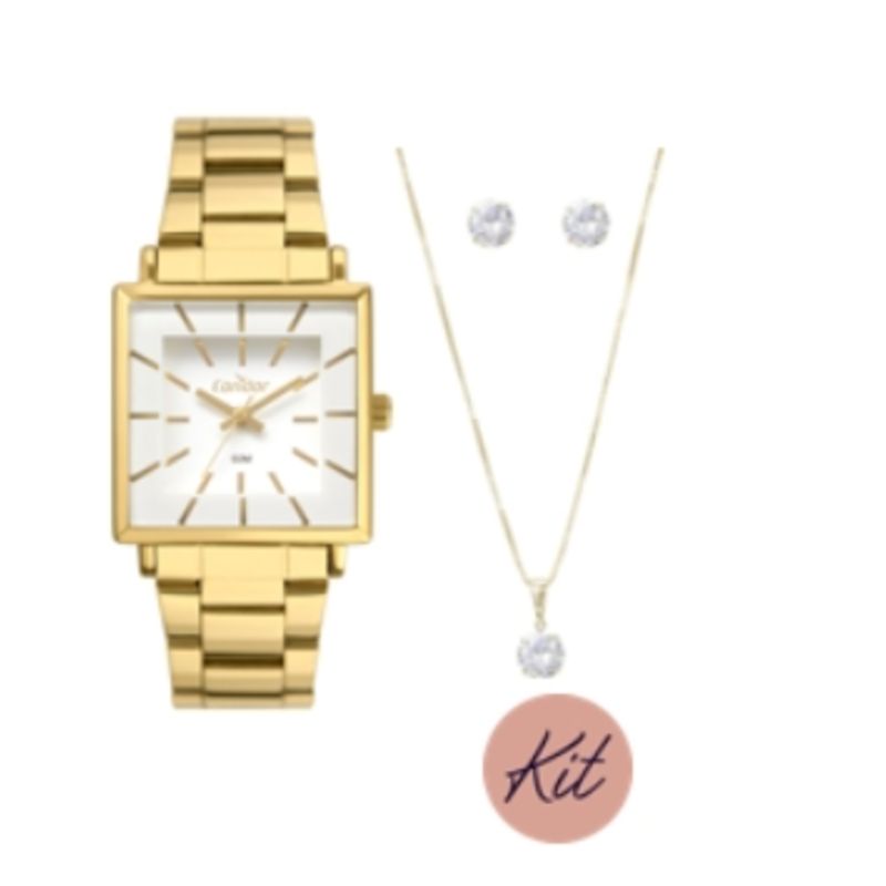 CO2035EXM/K4B Relogio analogico condor kit quadrado caixa pequena feminino dourado