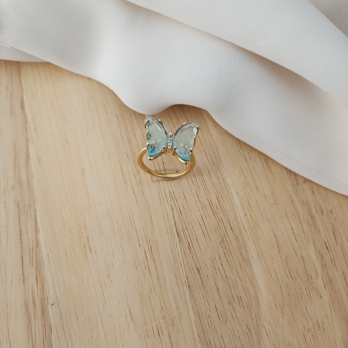 ANEL DOURADO BORBOLETA AZUL
