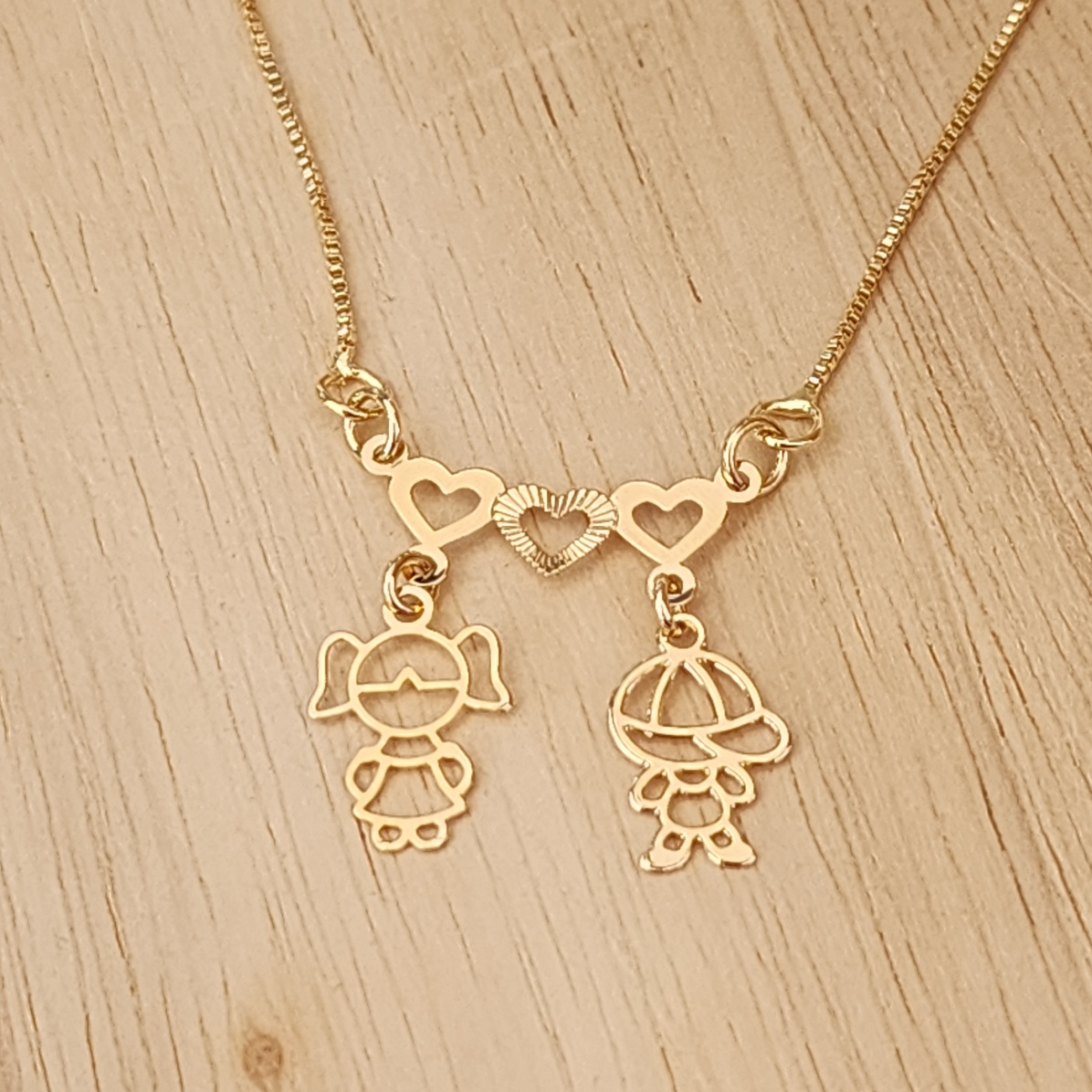 COLAR VENEZIANA DOURADO CASAL CORAÇÕES