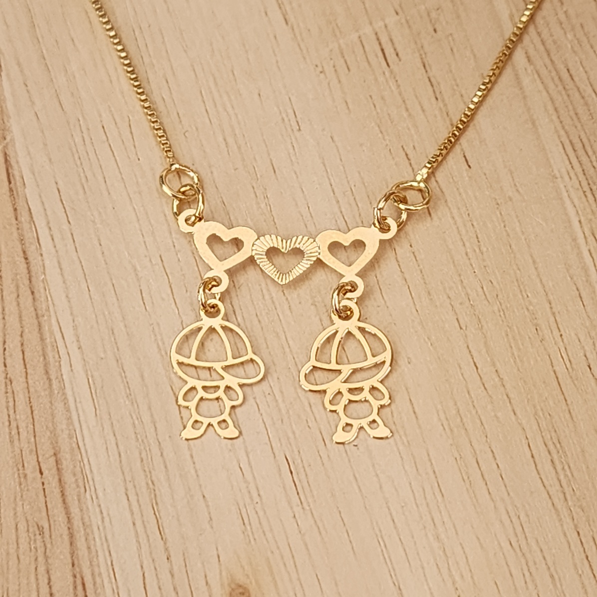 COLAR VENEZIANA DOURADO MENINAS CORAÇÕES