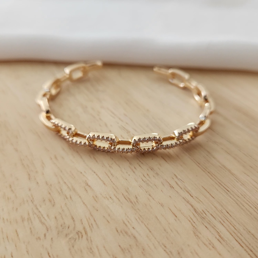 BRACELETE LUXO CORRENTE CRAVEJADO EM MICROZIRCÔNIAS