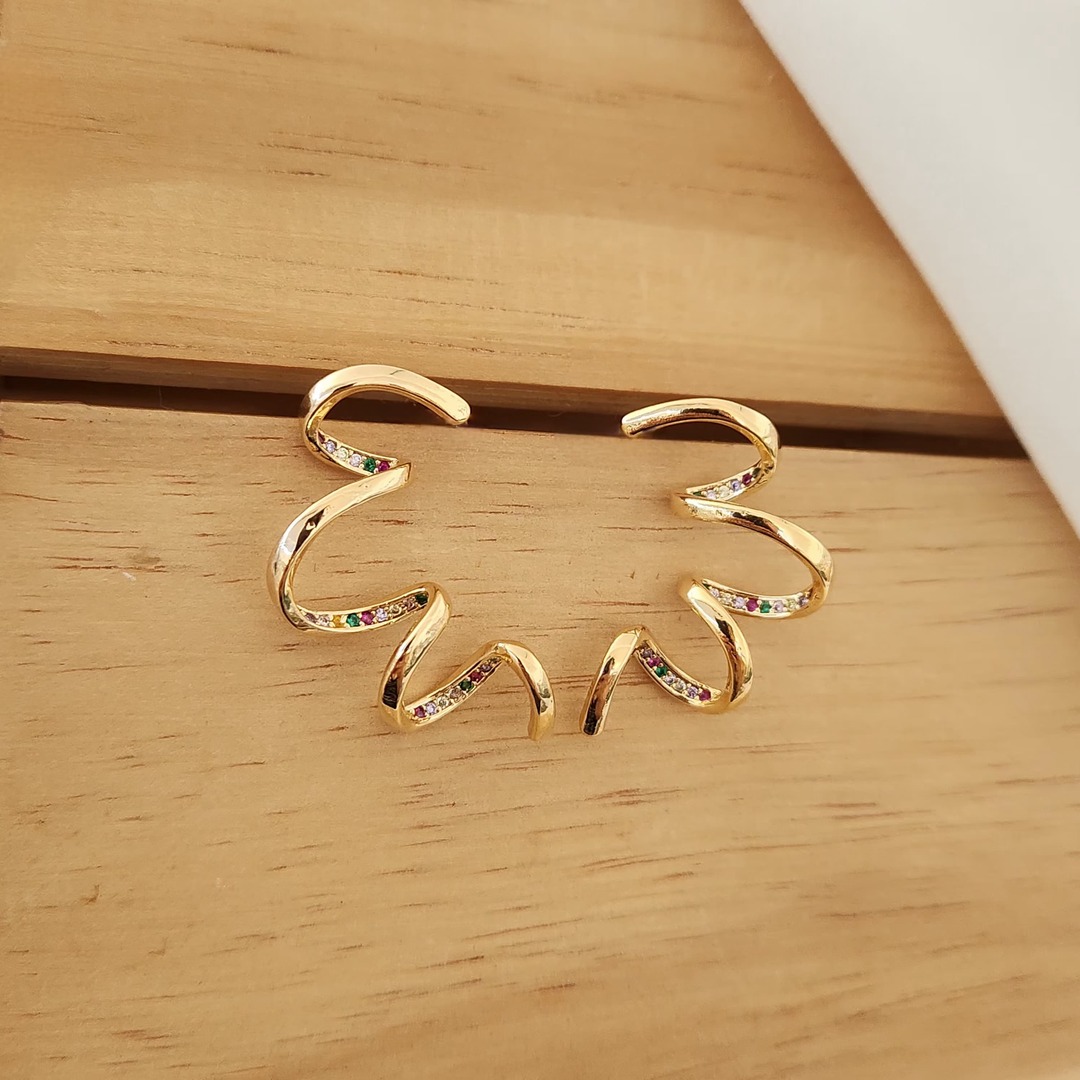 BRINCO ESPIRAL CRAVEJADO EM MICROZIRCÔNIAS COLORIDAS
