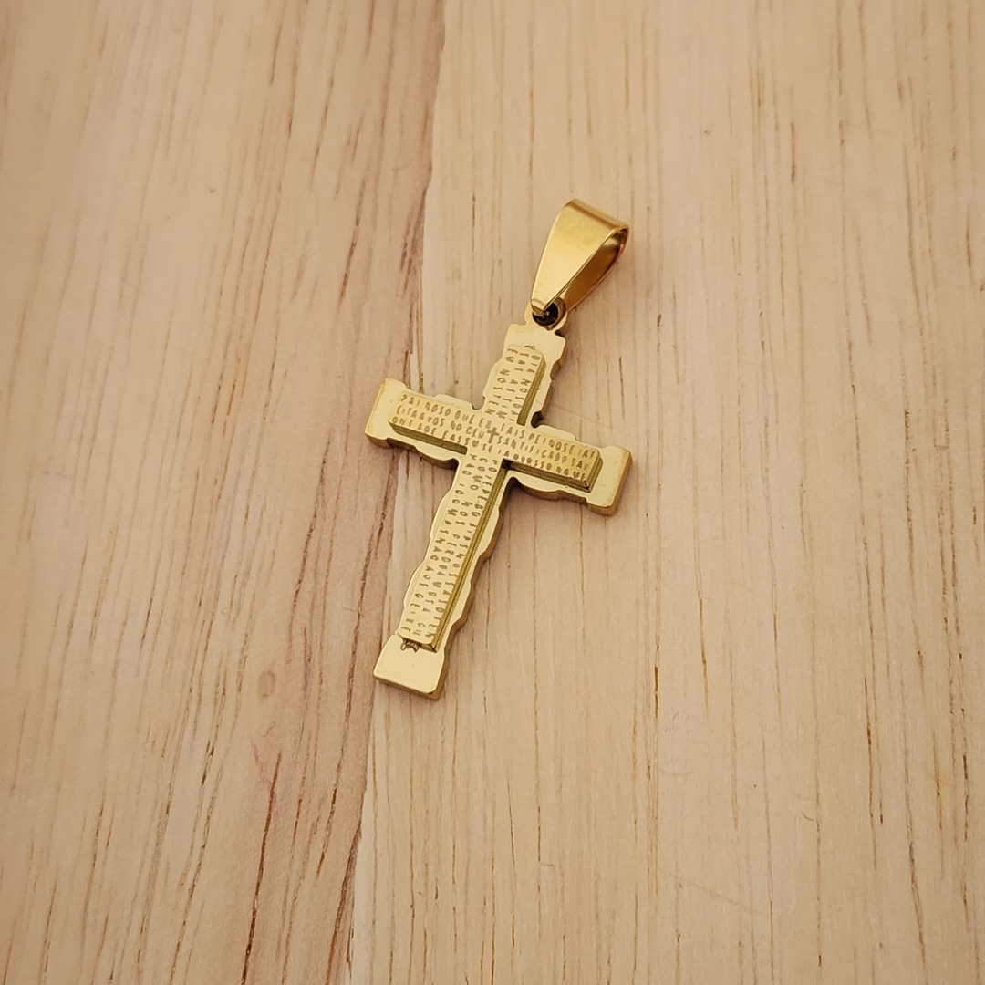 PINGENTE AÇO DOURADO CRUZ PAI NOSSO